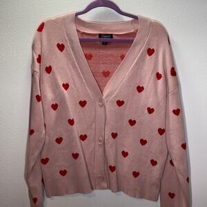 Abbott Elementary Pink Red Heart Cardigan Sweater Women’s Size M